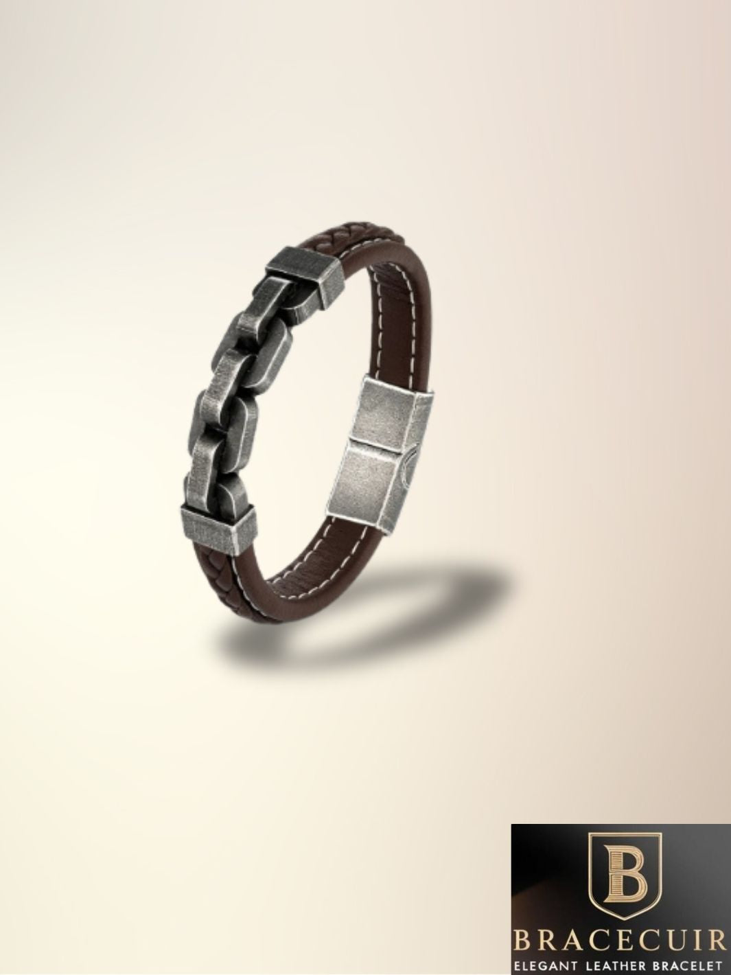 Bracelet cuir <br> chaine acier