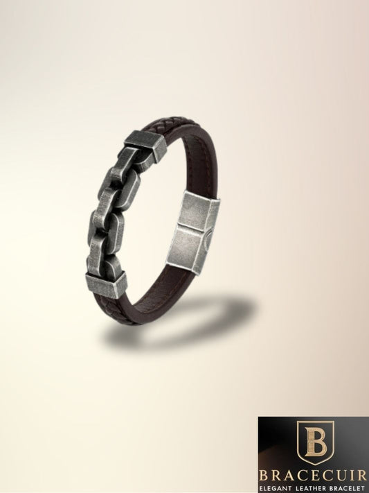 Bracelet cuir <br> chaine acier