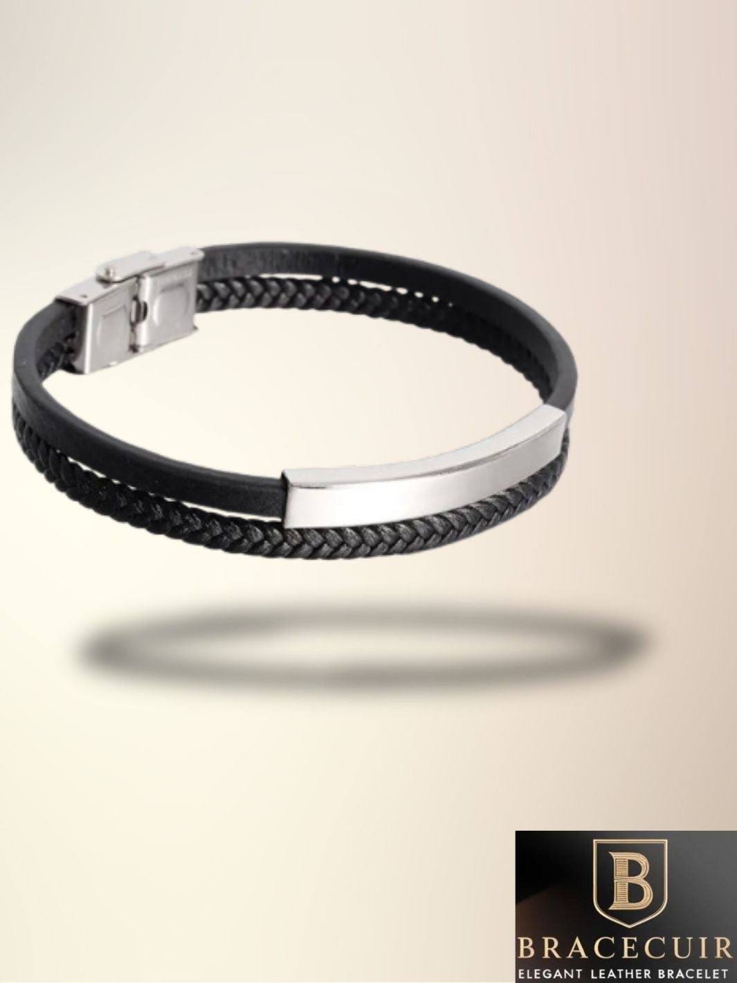 Bracelet cuir <br> tressé acier