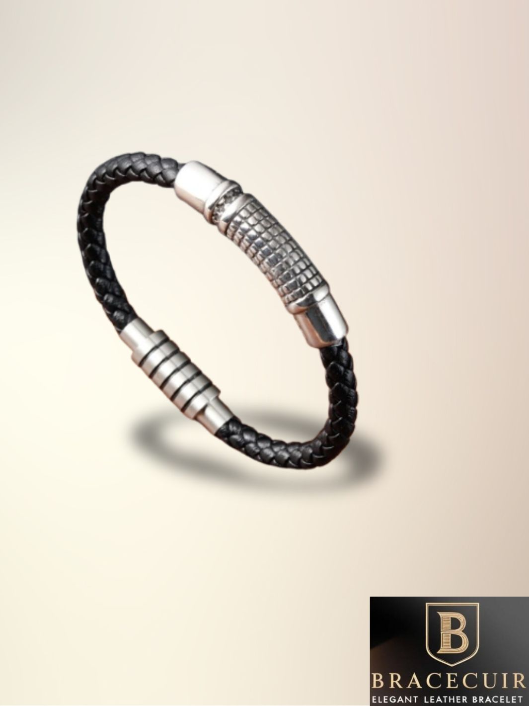 Bracelet cuir <br> tressé acier