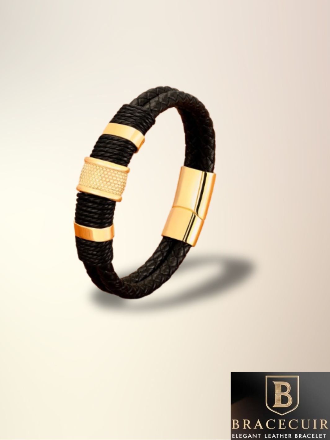 Bracelet cuir <br> tressé acier