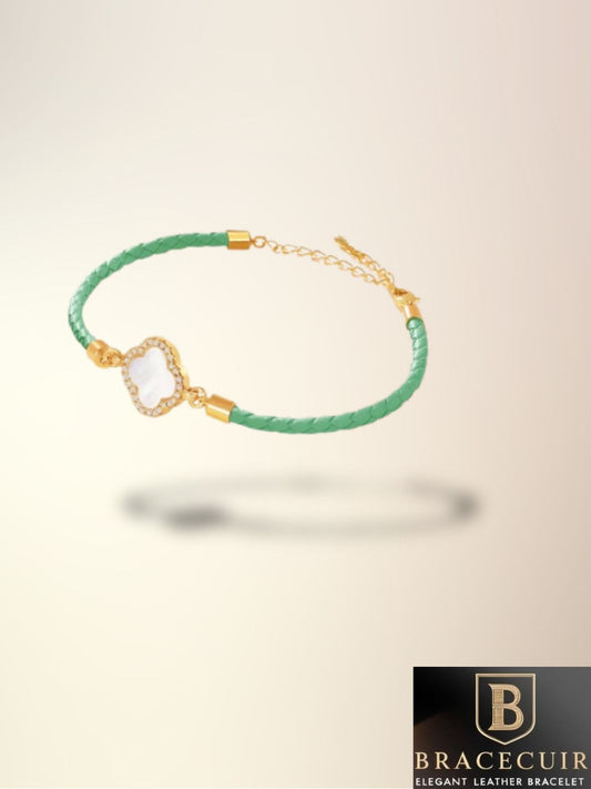 Bracelet cuir <br> tressé acier