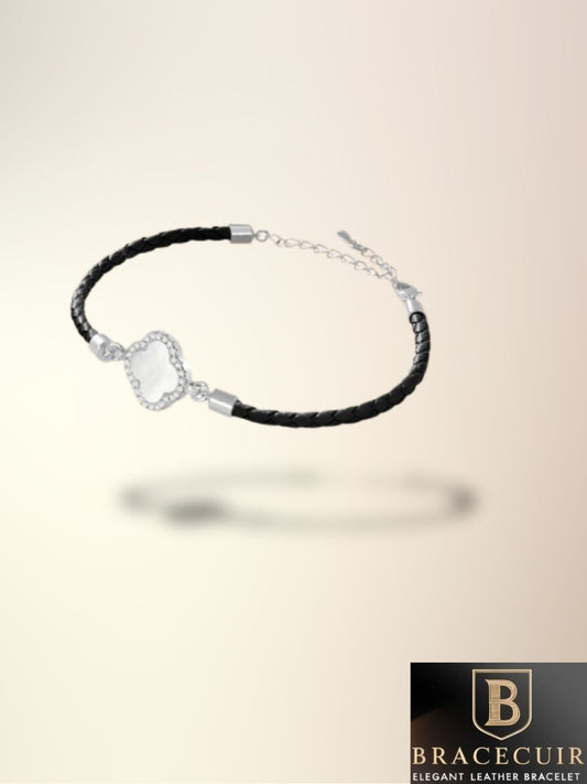 Bracelet cuir <br> tressé acier