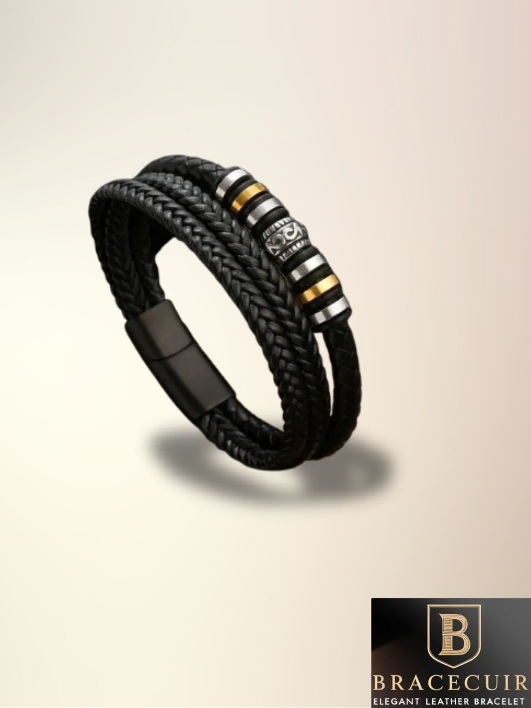 Bracelet cuir <br> tressé acier