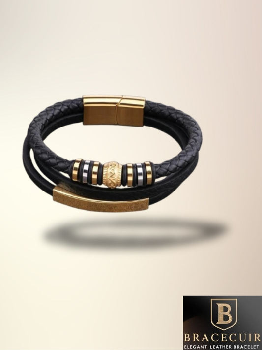 Bracelet cuir <br> tressé acier