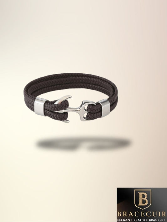 Bracelet cuir <br> tressé ancre