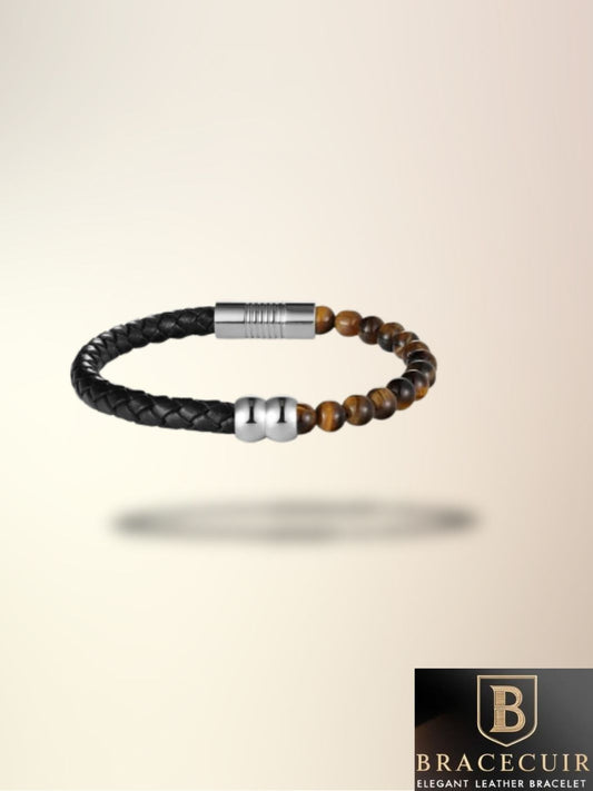 Bracelet cuir <br> tressé pierre