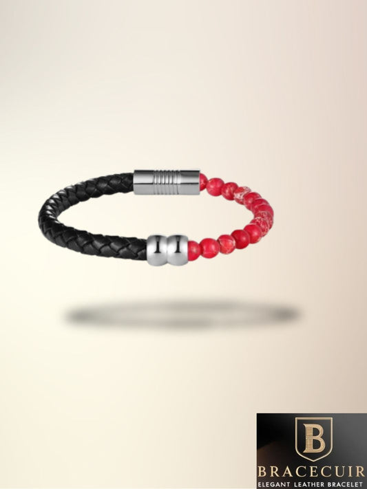 Bracelet cuir <br> tressé pierre