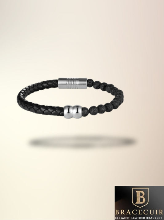 Bracelet cuir <br> tressé pierre