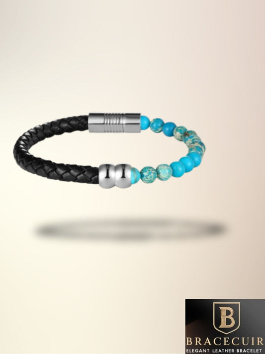 Bracelet cuir <br> tressé pierre