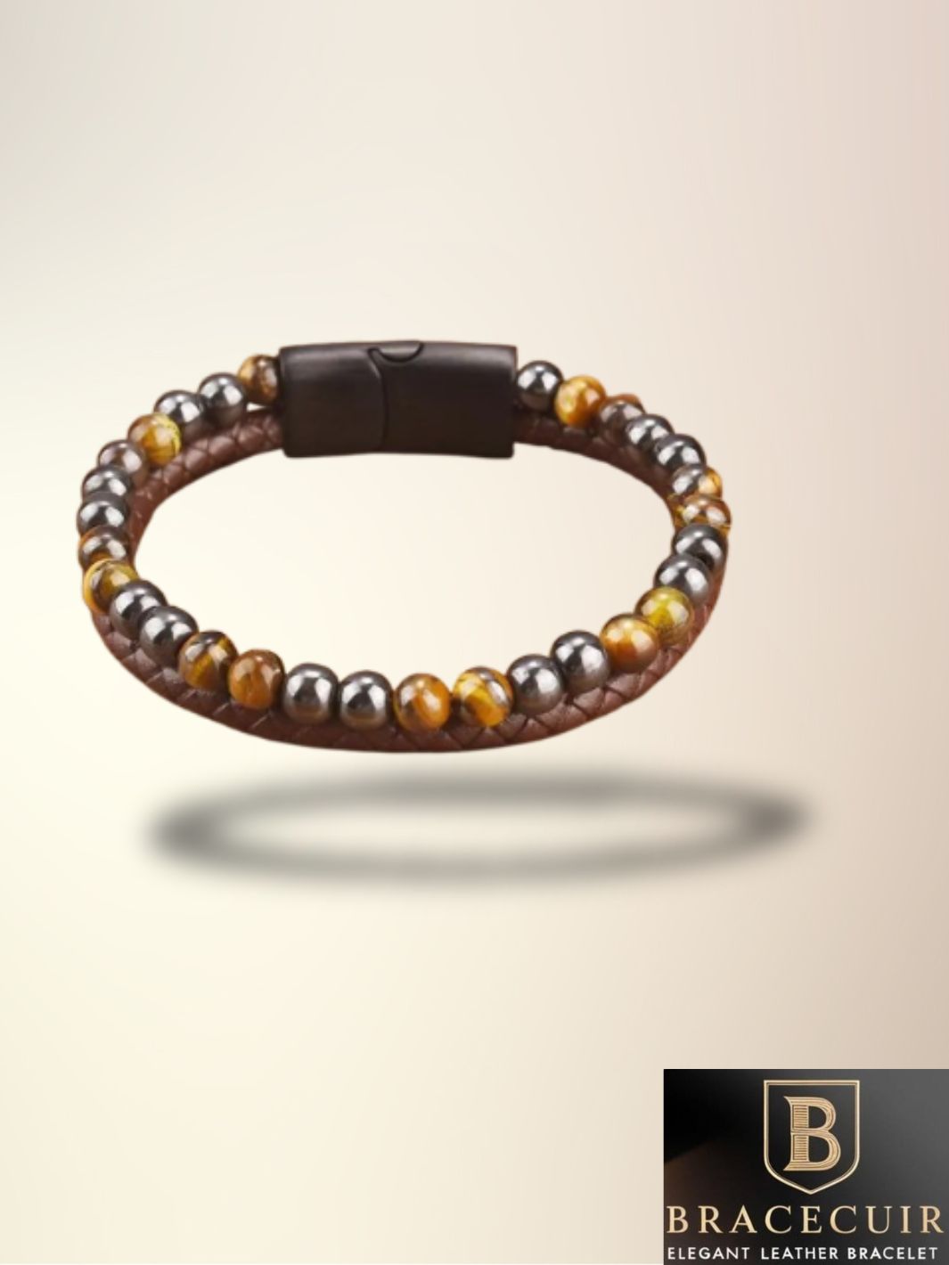 Bracelet cuir <br> tressé pierre