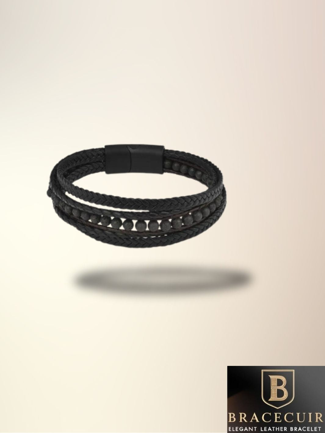 Bracelet cuir <br> tressé pierre