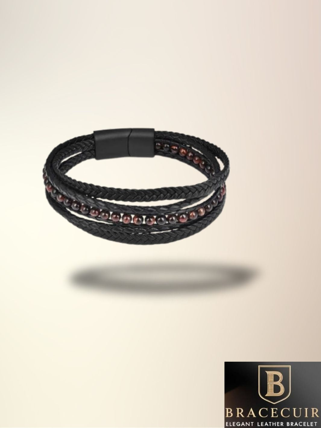 Bracelet cuir <br> tressé pierre