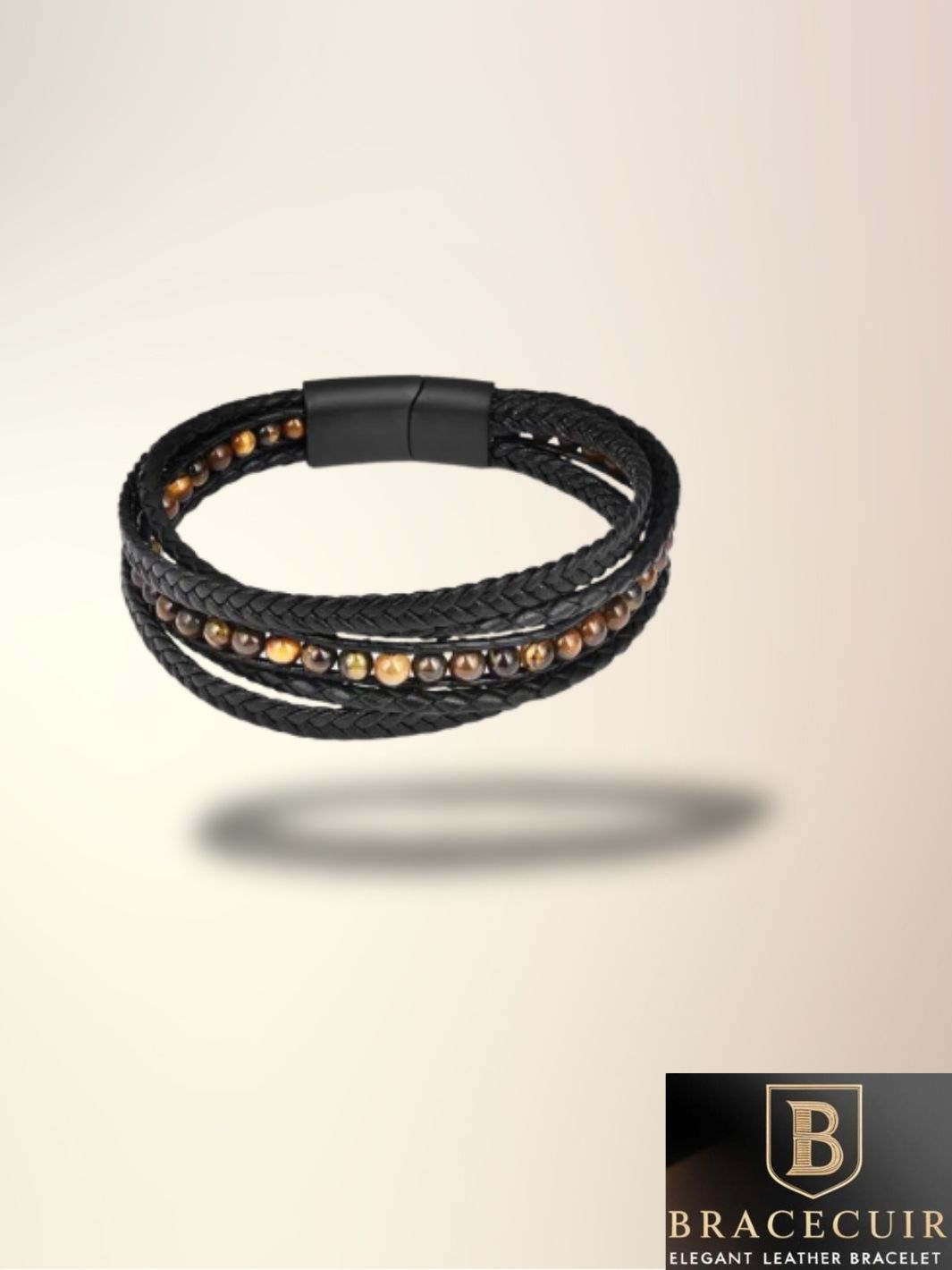 Bracelet cuir <br> tressé pierre