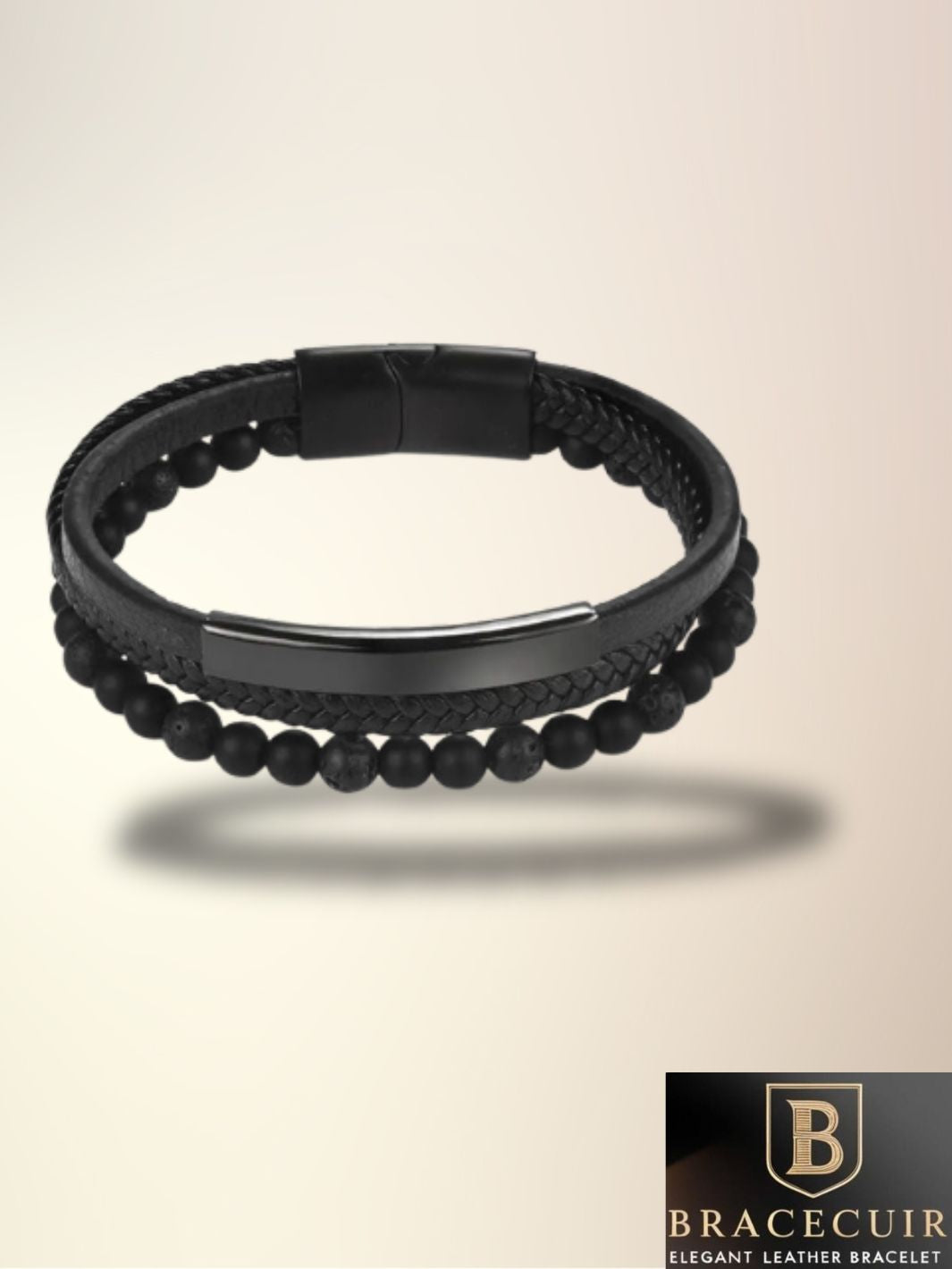 Bracelet cuir <br> tressé pierre