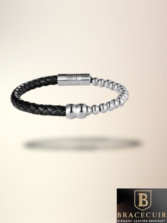 Bracelet cuir <br> tressé pierre