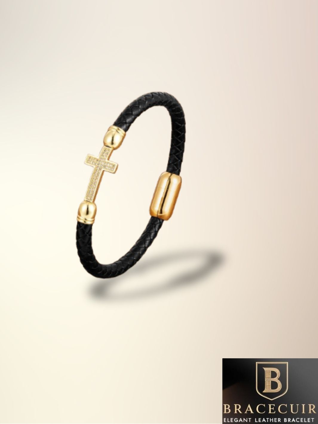 Bracelet cuir <br> tressé avec croix