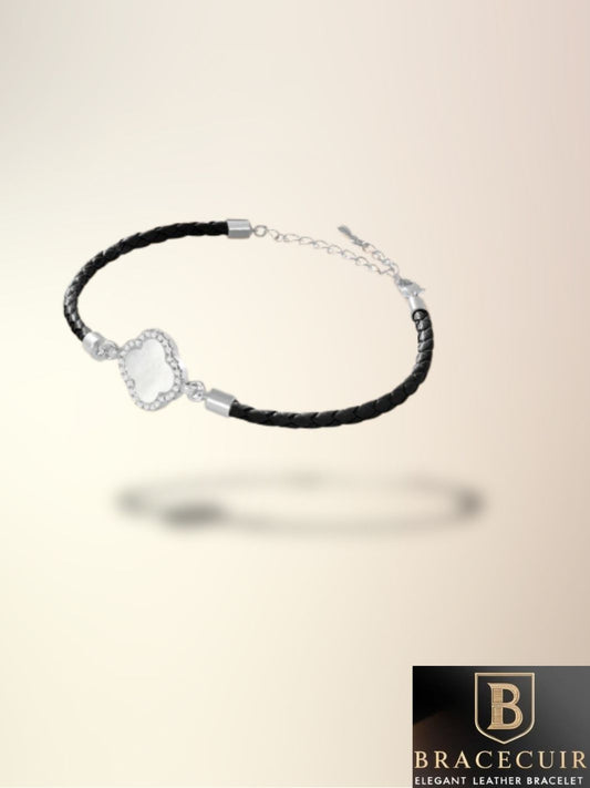 Bracelet cuir <br> tressé acier