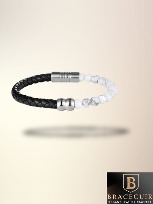 Bracelet cuir <br> tressé pierre