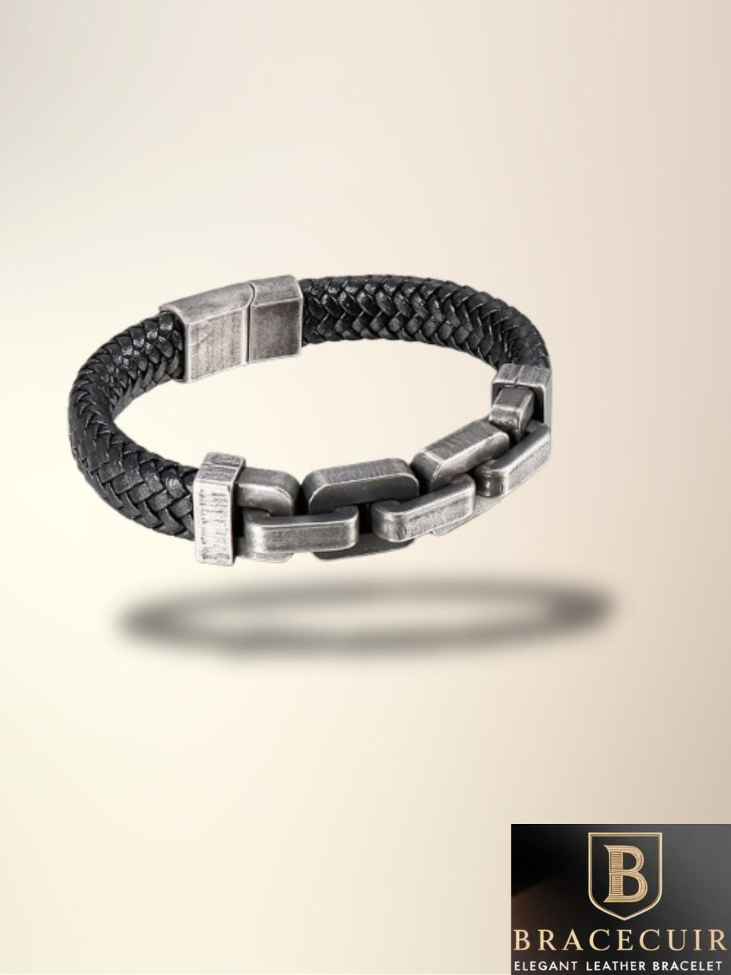 Bracelet cuir <br> chaine acier